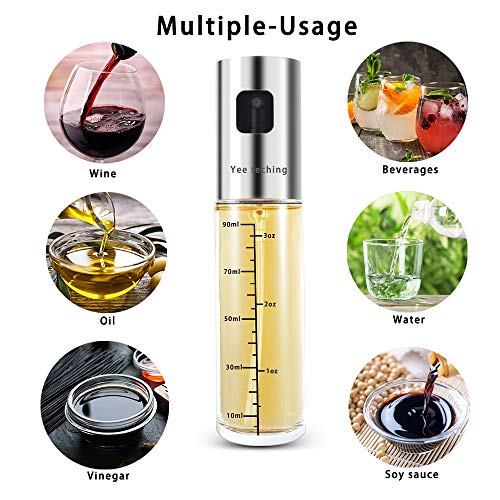 Olive Oil Sprayer Set, Yeeteching 100ml 4 In 1 Oil Dispenser Glass Bottle for in Grilling, Kitchen, Salad,Control Diet-2packs
