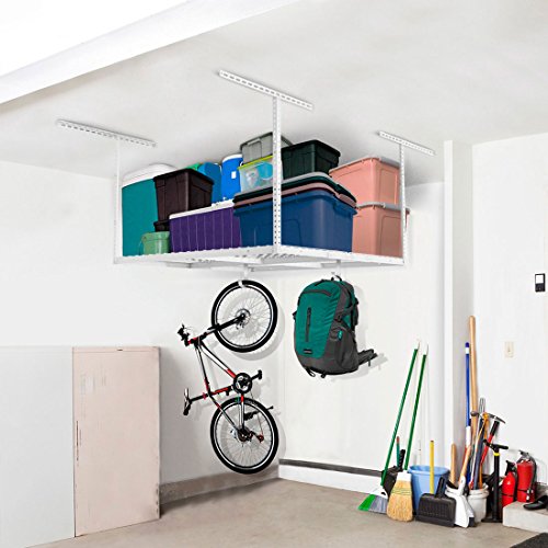 FLEXIMOUNTS 4x4 Overhead Garage Storage Rack Adjustable Ceiling Storage Rack, 48" Length x 48" Width x 40" Height (White)
