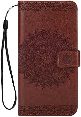 Case Huawei P10 Plus, Huawei P10 Plus Wallet Case, MAOOY Retro Flower Design Cover with Kickstand and Credit Card and Hand Strap for Huawei P10 Plus, Brown
