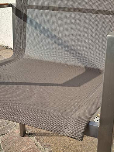 ALEOS. Gartengarnitur Edelstahl Batyline A-Grade Teak Holz Set: Tisch 160x90 cm + 6 Sessel mit Batyline Bespannung Serie Kuba-BRAUN Gastroqualität – Bild 5