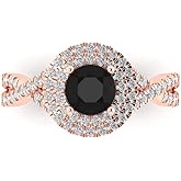 Clara Pucci 1.3125 cttw Onyx 14K Rose Gold Solitaire with Accents Ring for Women - Cocktail Statement Fashion Jewelry Gift (6mm, Round Cut)