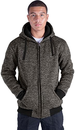 Eurogarment Plus Size S-5XL Marled Heavyweight Fleece Hoodie for Men Sherpa Lined Full Zip up Long Sleeve Winter Jacket Coat