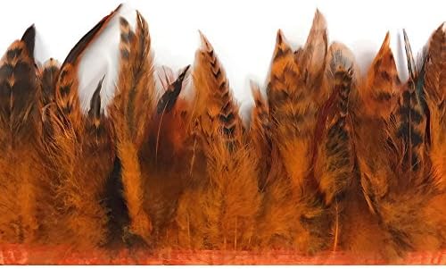 Rooster Feathers, 1 Yard - Pumpkin Orange Chinchilla Rooster Saddle Feather Trim