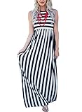 HOTAPEI Womens American Flag Striped Empire Waist Sleeveless Tank Long Maxi Dresses