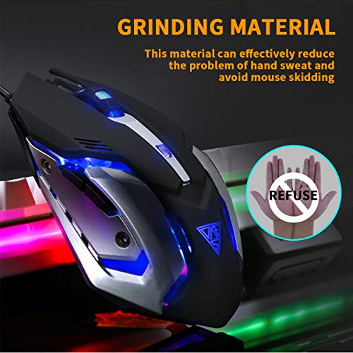 INTSUN Gaming Keyboard Mouse Combo, Waterproof USB Wired Floating Keyboard and Mouse Set, Programmable 6 Button Gaming Mouse, 7-Breathing LED Light Mechanical Feel Keyboard Kit for Windows Mac Game - Thumbnail 5