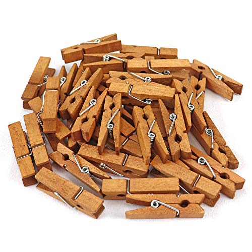 Mini Natural Wooden Clothespins, 60pcs, 1.4 Inch Photo Paper Peg Pin Craft Clips for Scrapbooking, Arts & Crafts, Hanging Photos (60pc Rustic Brown) - Thumbnail 3