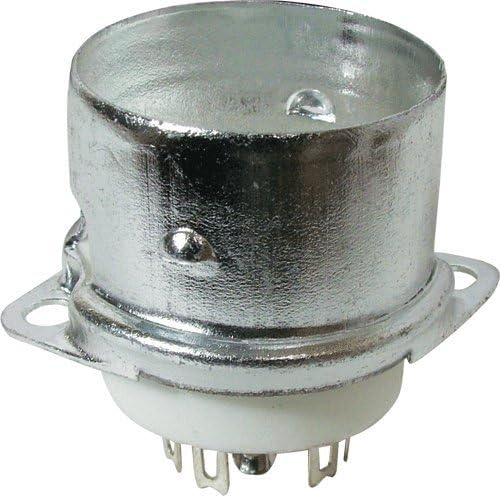 Vacuum Tube Socket, 9 Pin/Miniature, Ceramic, Top Chassis Mount, w/Shield Base