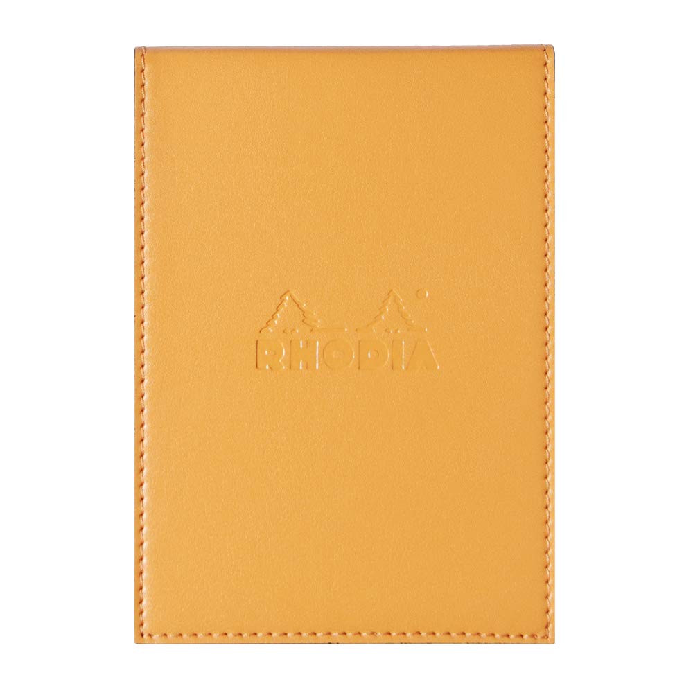 RHODIA 118128C - Clipboard Case + Stapled Notepad N°12 Orange - 8.5x12 cm - Small Squares - 80 Detachable Sheets - White Clairefontaine Paper 80 g/m - Pencil Holder - Faux Leather