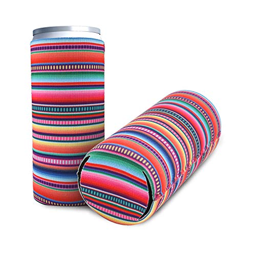 DIFENLUN 2 Pack Neoprene Slim Can Coolers, Collapsible Can Sleeves Beer Can Coolies Covers for 12oz Slim Drink Beer Cans(Stripes)