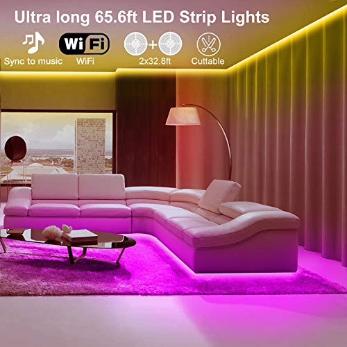 65.6ft WiFi LED Strip Lights,VOLIVO Smart LED Light Strip Compatible with Alexa and Google Home