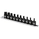 CASOMAN 10-Piece 3/8" Drive Low Profile Impact Torx Bit Socket Set, T25 -T70, Includes Storage Rail, CR-MO Steel, Designed fo