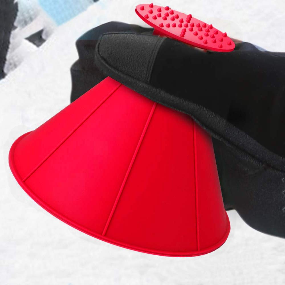 QUEES 2 Pack Ice Scraper Round Car Window Windshield Cone -Shaped 5.7″ Larger Coverage Diameter Snow Funnel Removal Tool with 4 Ice Breakers Red