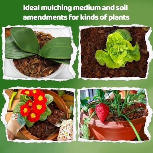 4 Pcs Coconut Coir Chips for Plants, 4.4 LB 100% Organic Coco Husk Chip Bricks with Low EC and pH Balanced, Easy to Expand Coco Coir Mulch Medium for Garden Flowers & Reptile Bedding