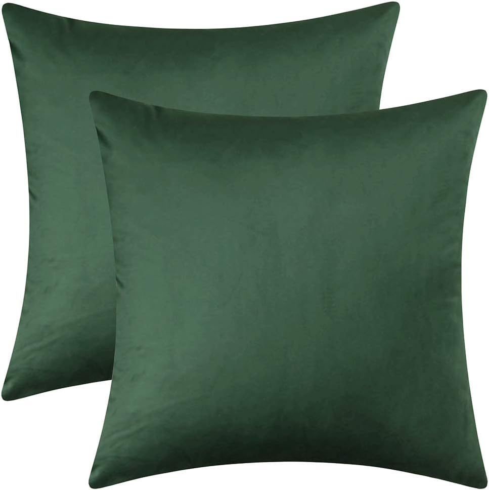 Artcest Set of 2 Decorative Velvet Throw Pillow Cases, Soft Solid Cushion Covers for Sofa Couch and Bed, 18"x18" (Forest Green)