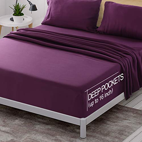 Abakan Queen Bed Sheet Set 4 Piece Super Soft Brushed Microfiber 1800 Thread Count Hotel Luxury Egyptian Sheet Breathable, Wrinkle, Fade Resistant Deep Pocket Bedding Sheet Set (Queen, Purple)