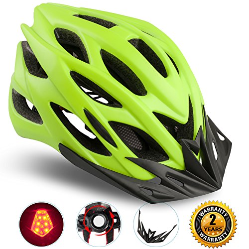 Basecamp Specialized Bike Helmet with Safety Light,Adjustable Sport Cycling Helmet Bicycle Helmets for Road & Mountain Motorcycle for Men & Women,Youth Safety Protection (Green with Big Light)