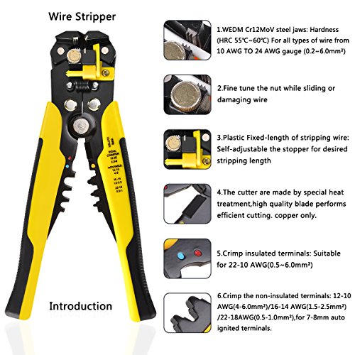 Multi-Tool Wire Stripper, 8 inch Self-adjusting Cable Cutter Crimper Automatic Wire Stripping Tool Cutting Pliers Tool for Industry 10-24 AWG (0.2-6m㎡) - Thumbnail 4