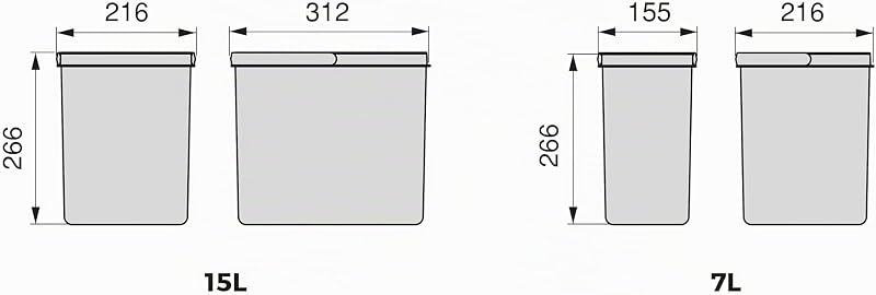 - Poubelles pour tiroir de cuisine avec couvercle anti-odeurs, Compartiments de Recyclage pour Base à Couper,H 266 mm (3 x 15 L + 2 x7 L), Plastique gris anthracite