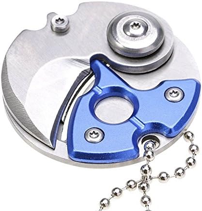 Beisite Creative Coin-shape Mini Folding Pocket Keychain Knife with Hanging Chain (Blue)