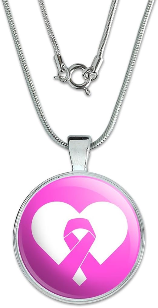Breast Cancer Awareness Pink Ribbon in Heart 1" Pendant with Sterling