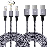 Echogd Charger Lightning Cable 3Packs 4FT Nylon Braided 8 Pin Cable Cord USB Charging Cable for Iphone 7/7 Plus/6/6s/6 Plus/6s Plus/5/5c/5s/SE,iPad iPod Nano iPod Touch(Grey)