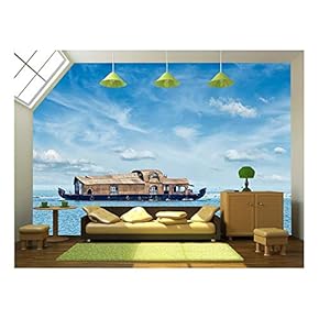 Tourist houseboat in Vembanadu Lake, Kerala, India - Removable Wall Mural | Self-Adhesive Large Wallpaper - 66x96 inches
