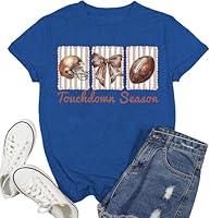 Football Mom Shirt Women-Cute Touchdown Season T-Shirts Game Day Mama Short Sleeve Funny Football Tee Top Blue