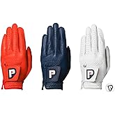 PUR3 Cabretta Leather Men's Golf Glove, Ultra Soft - 3 Pack (Red, Blue and White), with Ball Marker for Right Hand and Left Hand Golfers