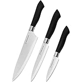 DURA LIVING 3 Piece Kitchen Knife Set 8 Inch Chef, 5" Utility, and 3.5 Inch Paring Knives - High Carbon Stainless Blades For Effortless Slicing, Cutting and Chopping With Matching Blade Guards