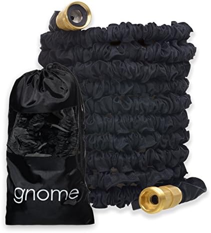 Gnome Garden Hose | Flexible Expandable Non-Kink Water Hose | Best In Class Reinforced USA Sized Solid Brass Connectors | On/Off Valve, Lightweight, Pocket Bag, Great Gift for Men or Women