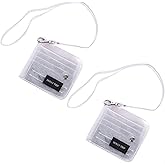 HOLLY TRIP Pack of 2 Clear Bifold Wallet Small Purse, Cute PVC Jelly Wallet ID Card Case Holder with Neck Lanyard for Women Girls, Silver