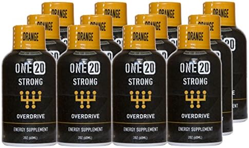 ONE20 Strong Energy Shot Zero Sugar and Calorie Energy Drink, Orange Overdrive (12 count, 2 oz Bottles)