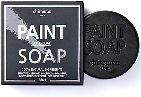Chireureu Paint Soap 3 In 1 3.5 Oz 100% Natural Ingredients Effectively Removes Impurities And Makeup Moisturizing Your Skin In One Single Step (Charcoal)