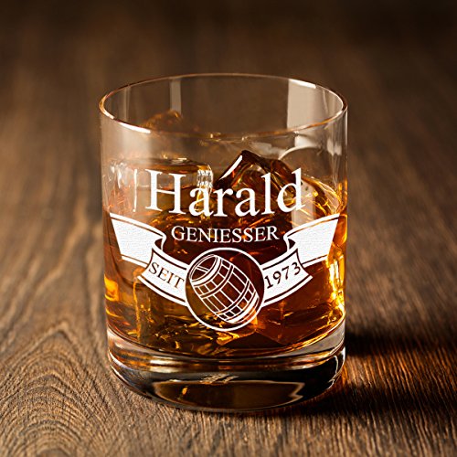 polar-effekt Whiskyglas Personalisiert 320 ml Trink-Glas für Whiskey, Rum und Scotch - Geschenk-Idee für Männer - Motiv-Gravur Banner mit Fass – Bild 3
