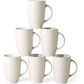 AmorArc Extra Large Coffee Mugs Set of 6, 20oz Ceramic Tall Coffee Mugs Set with Textured Geometric Patterns for Coffee/Tea/Beer/Hot Cocoa, Dishwasher & Microwave Safe,Beige