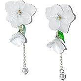 Handmade Real Hydrangea Flower Earrings | French Romantic Pearl Tassel Dangle Earrings | Original Design Resin Studs | Preserved Flower Gift for Women