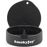 Ashtray with Lid for Outside Patio, Windproof Ash Tray with Poker, Silicone Smokeless Ashtray for Outdoor Balcony Office Tabletop, Black