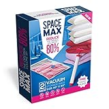 SpaceMax Premium Jumbo 2 Pack Vacuum Storage Space Saver Bags (80% More Storage!) Free Hand Pump For Travel!