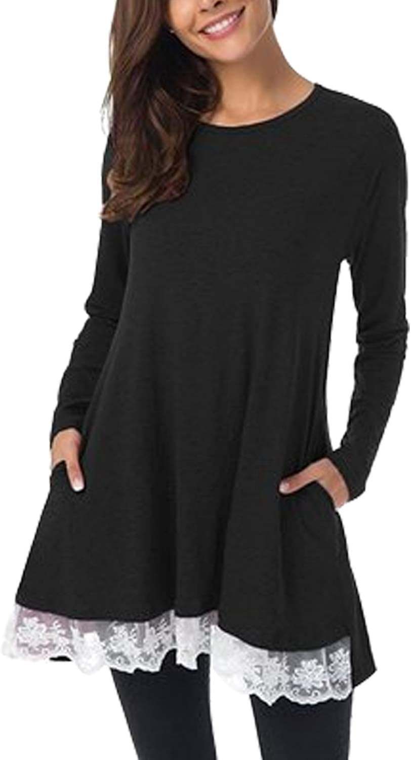 Landove Mini Robe Manche Longue Automne Tunique Longue Femme Chic