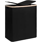 DOKEHOM 160L Double Laundry Basket Hamper with Lid &amp; Removable Bags, Black | Extra large 2-section collapsible clothes hamper, foldable laundry sorter bin with mesh inserts. Ideal for family use