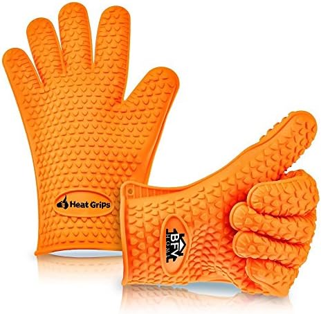 Heat Resistant Silicone BBQ Oven and Grill Gloves with 444 Page Grilling Recipes Ebook