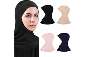 ZUYYON 4 Pcs Muslim Hijab Caps Adjustable Stretchy Modal Turban Full Cover Shawl Cap Full Neck Coverage Head Scarf for Lady