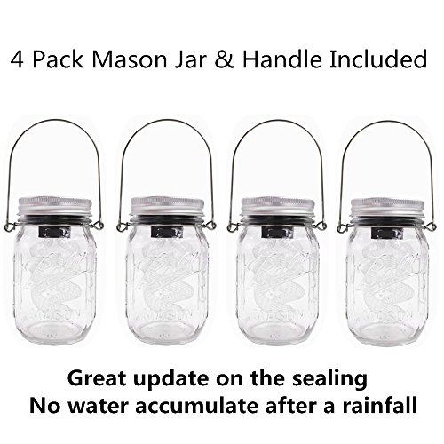 4-Pack Solar-powered Mason Jar 3D Illusion Light Bulb (Mason Jar/Handle Included), Jar Hanging Light,Garden Outdoor Solar / Hanging Lantern,Decor Solar Light,Table Light,Patio Path Light,Warm White - Thumbnail 4