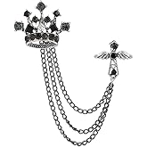 Cross Crown Long Chain Brooch, Rhinestone Tassel Brooch Pin,Retro Crystal Suit Pins Collar Pin,Coat Tassel Chain Lapel Pins for Men's Suit Accessories