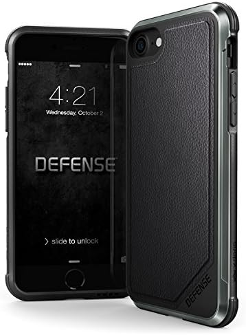 iPhone 7/8 Case, Defense Lux Series - Military Grade Drop Tested, Anodized Aluminum, TPU, and Polycarbonate Protective Case for Apple iPhone 7 &amp; iPhone 8 (Black Leather, iPhone 7/8)