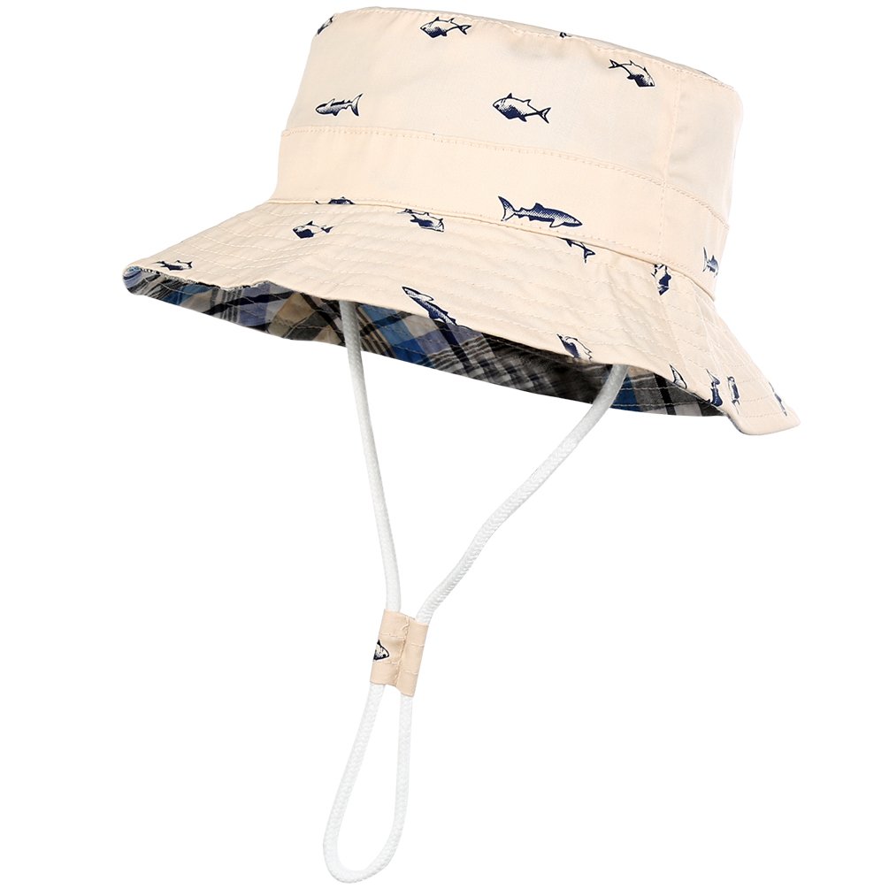 VBIGER Kids Cotton Bucket Hat Reversible Sun Hat Foldable Beach Cap with Adjustable Chin Strap,Aged 1-6