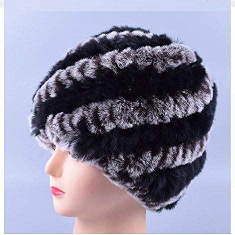 New Design Genuine Rex Fur Pom poms Snow Cap Winter Hats for Girls Skull Cap Real Fur Knitting Rabbit Skullies Beanies Women Hats (Black Coffee)