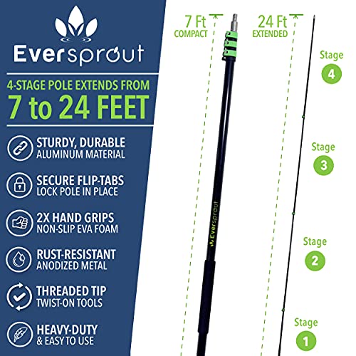 EVERSPROUT 7to24 Foot Extension Pole Total Kit (30+ Ft Reach