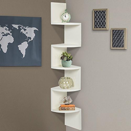 Mamta Decoration Zigzag Shaped 5 Curved Wall Corner Shelf White