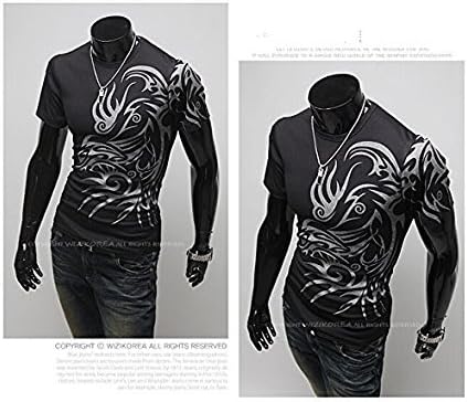 tazimall Men Round Neck New Tattoo Short Sleeve T Shirt Black XXL